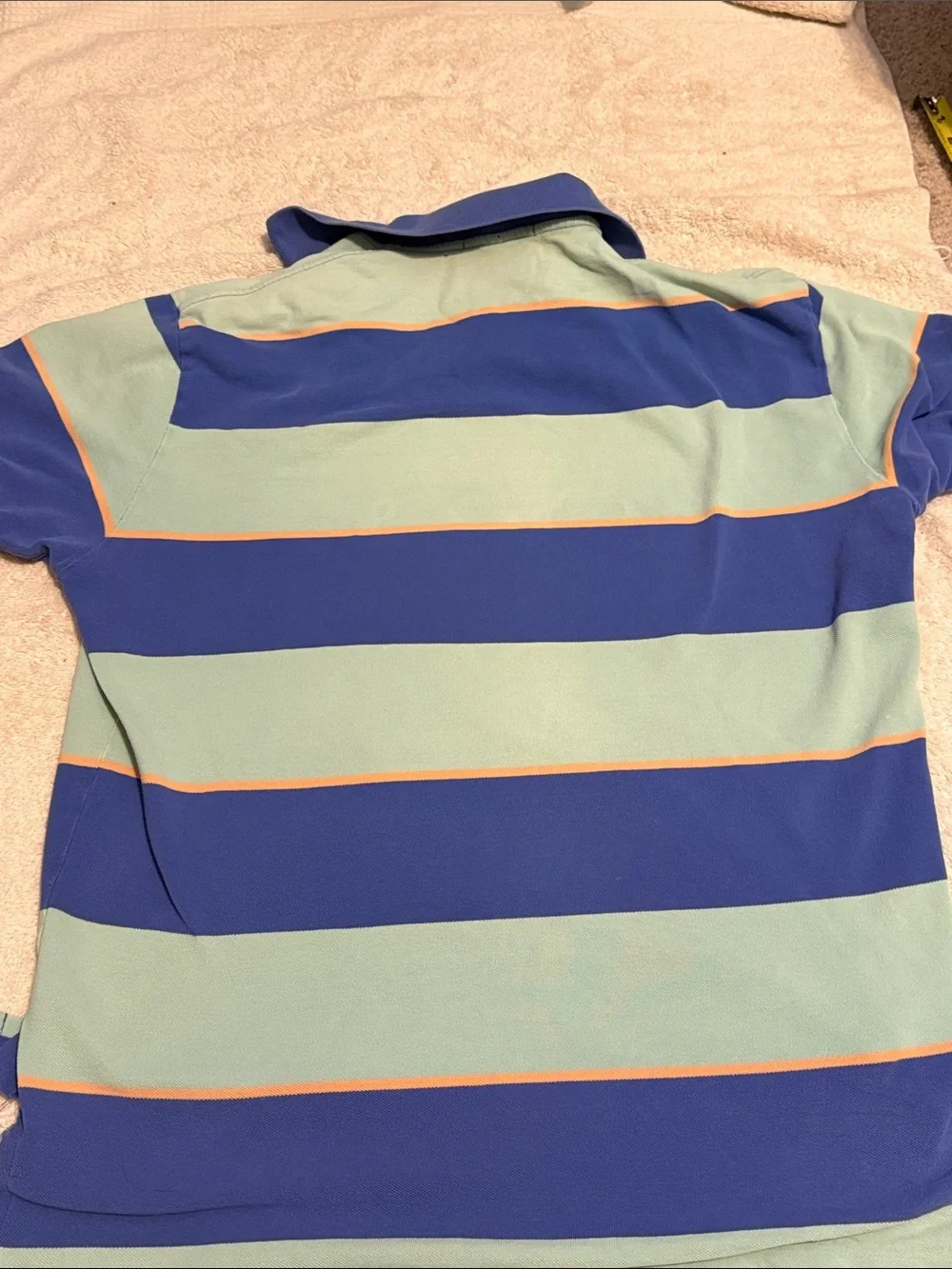 Polo by Ralph Lauren Blue & Mint Striped Polo with Orange Trim